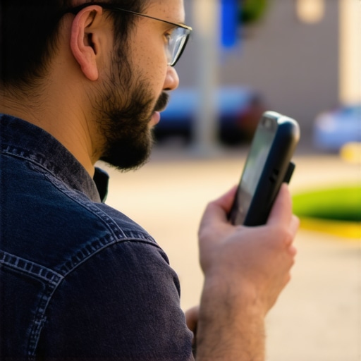 Business owner demonstrating augmented reality feature outside storefront