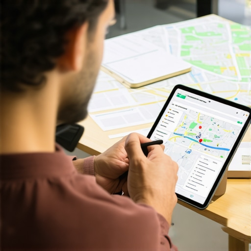Business owner reviewing local SEO analytics with Indiana map in background.