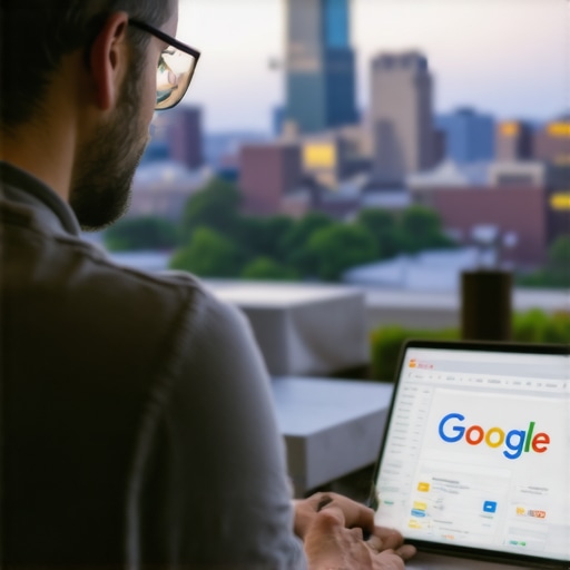 SEO professional reviewing Google My Business insights with Fort Wayne skyline