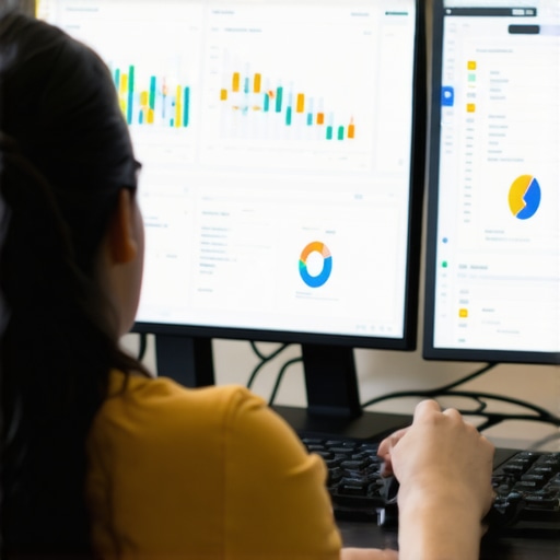 Business owner reviewing local SEO analytics with charts and maps on a computer.