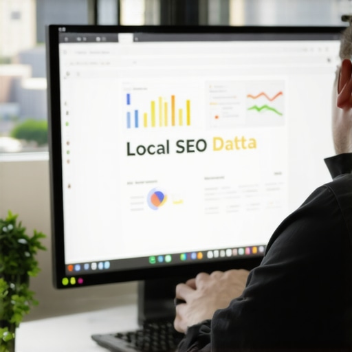 Person reviewing local SEO analytics with Fort Wayne cityscape