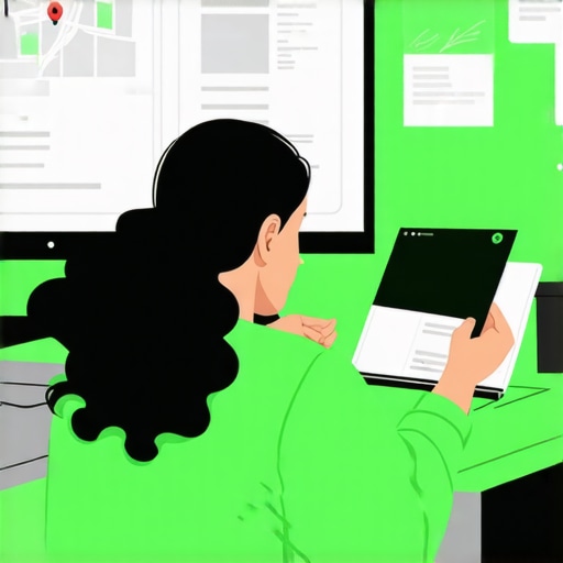 Person updating Google My Business profile with local SEO icons.