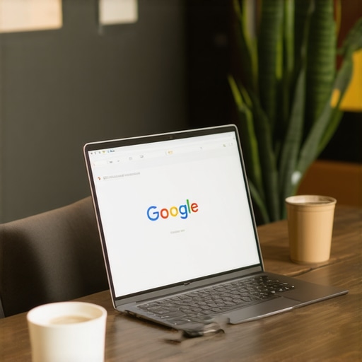 Business owner working on Google Business profile on laptop in Fort Wayne office