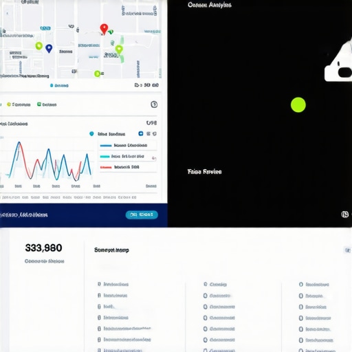 Screenshot of local SEO analytics dashboard with maps, reviews, and ranking data