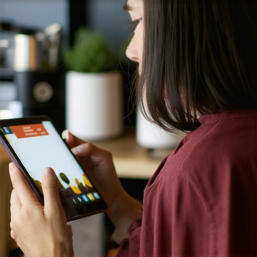 Business owner responding to customer reviews on a tablet, showcasing local SEO activity.