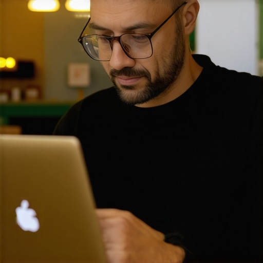 Business owner editing Google My Business profile on laptop in storefront