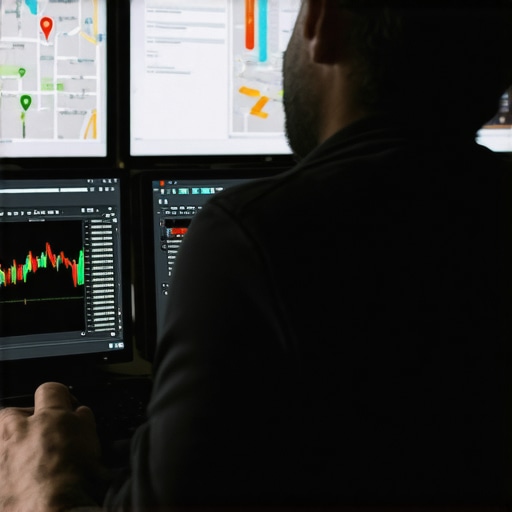 SEO Data Analysis for Fort Wayne Business A person working on SEO analytics with multiple screens showing local map rankings and optimization tools