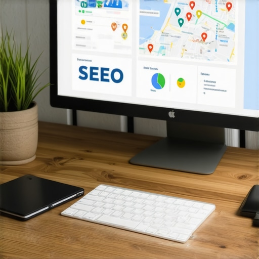 SEO Tools for Local Maps Ranking Desk with multiple screens displaying local SEO analytics and Google Maps data.
