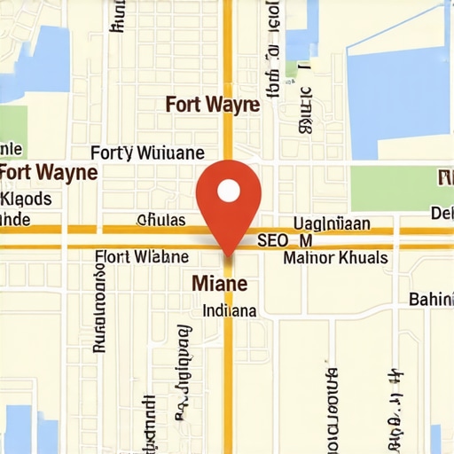 Digital map of Fort Wayne showing SEO and map ranking concepts