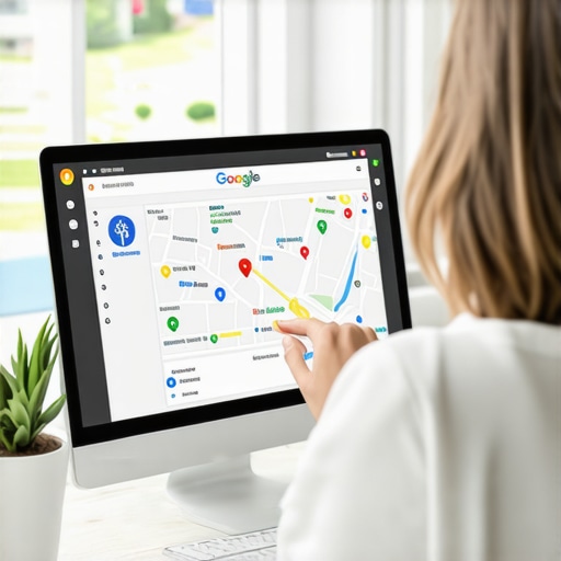 Person editing Google Business Profile on computer, local maps on screen