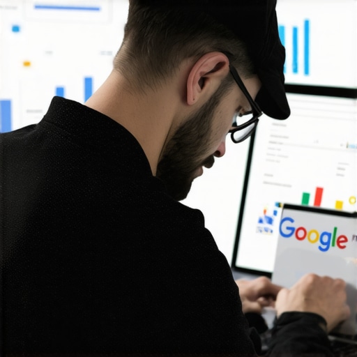 Business owner analyzing Google My Business profile settings on a laptop.