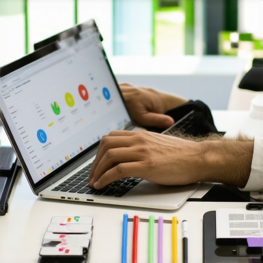 Local SEO Tools in Action A person analyzing local SEO data on a laptop with various software tools open