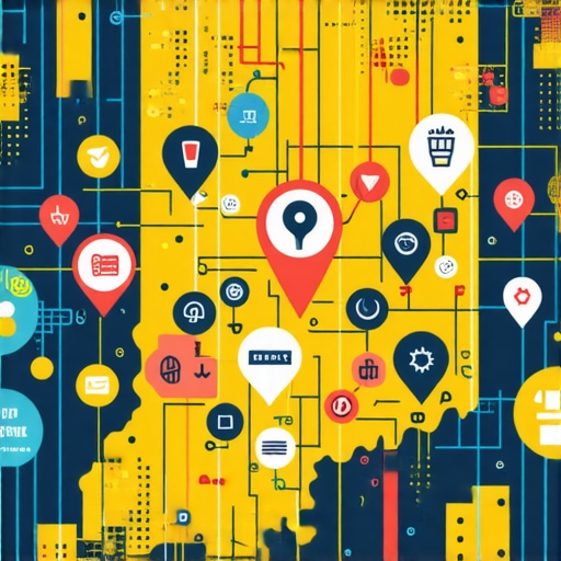 Indiana map with SEO icons and local business markers