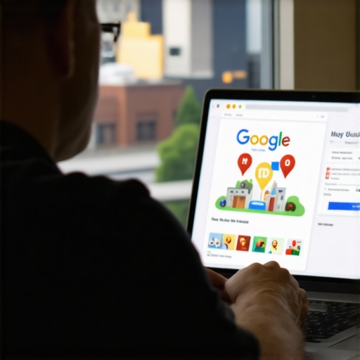 Business owner editing Google My Business profile showcasing Fort Wayne scenery.